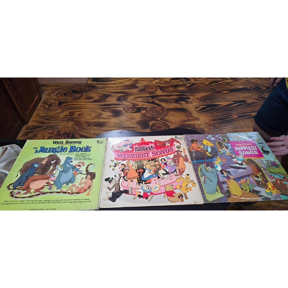 Lot of 3 Vintage Walt Disney Records Jungle Book Merriest Happiest Song Vinyl LP